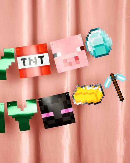Pixel Mining Birthday Banner - mirrored green banner