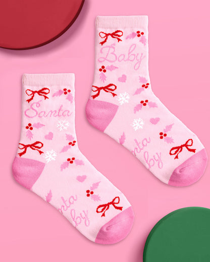 Santa Baby Knit Socks - pink tube socks
