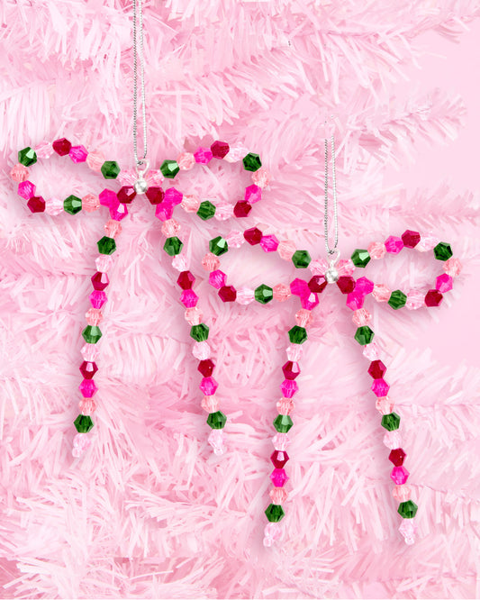 Beaded Bow Ornament Set - 6 beaded bows