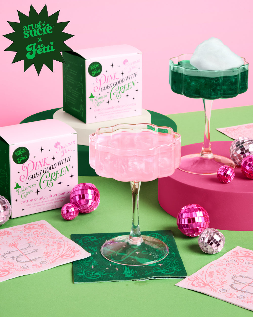 Pink + Green Glitter Bombs - 4 cotton candy glitter bombs