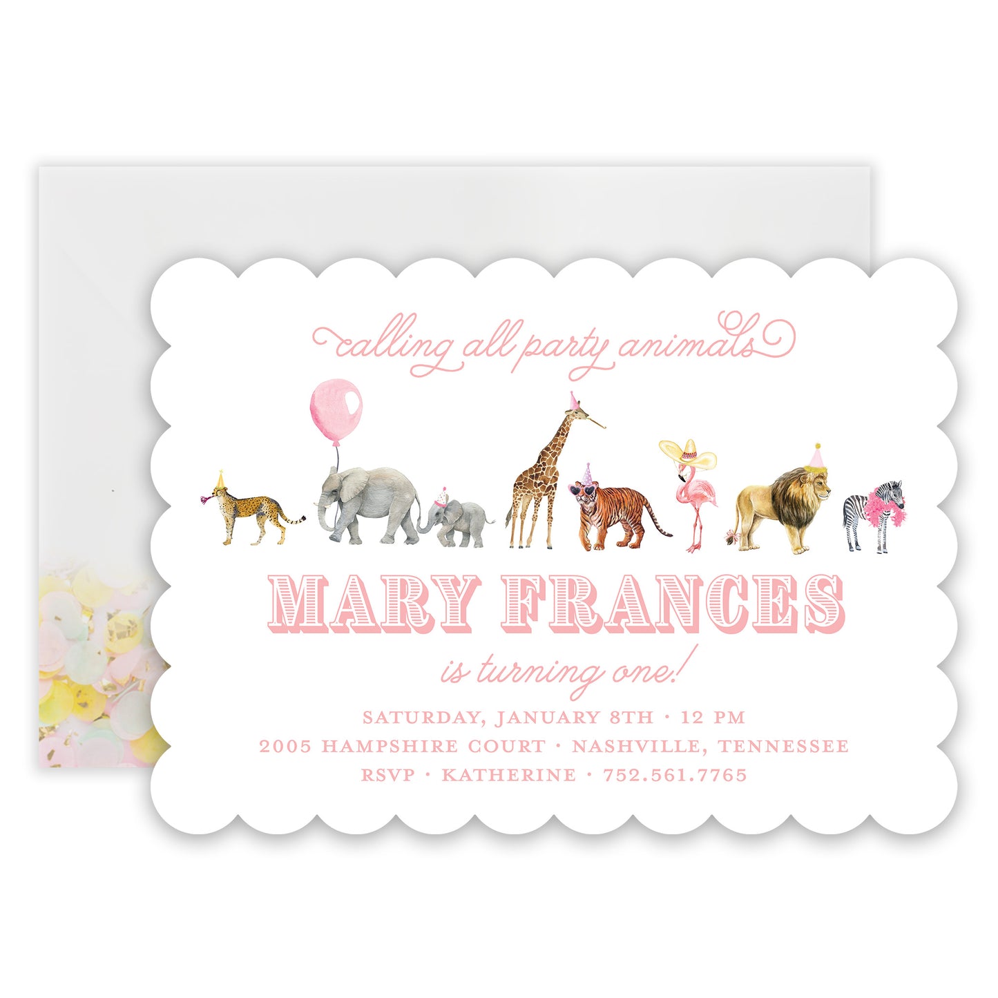 pink party animal invitation