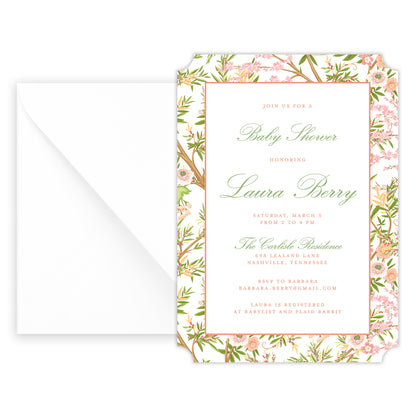 peach chinoiserie shower invitation