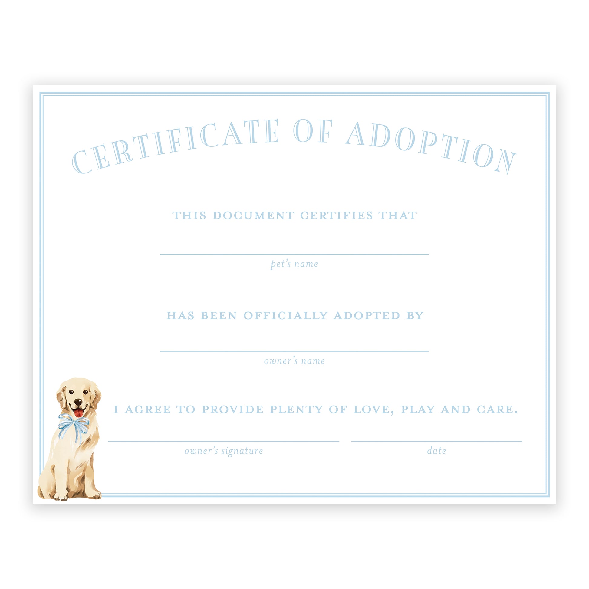 adopt a pet certificate golden retriever – Katherine Kelly Design