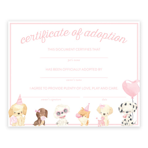 adopt a pet certificate - party pups