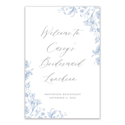 blue chinoiserie welcome sign