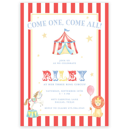 circus birthday invitation