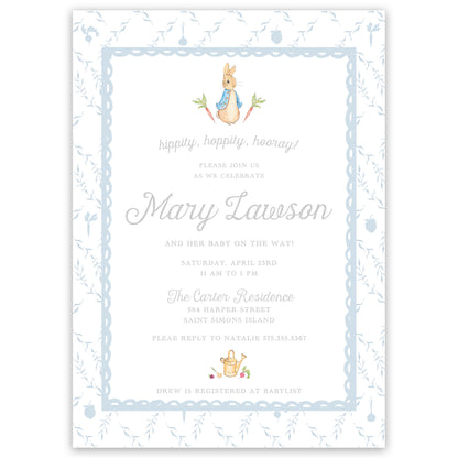 peter rabbit blue trellis party invitation
