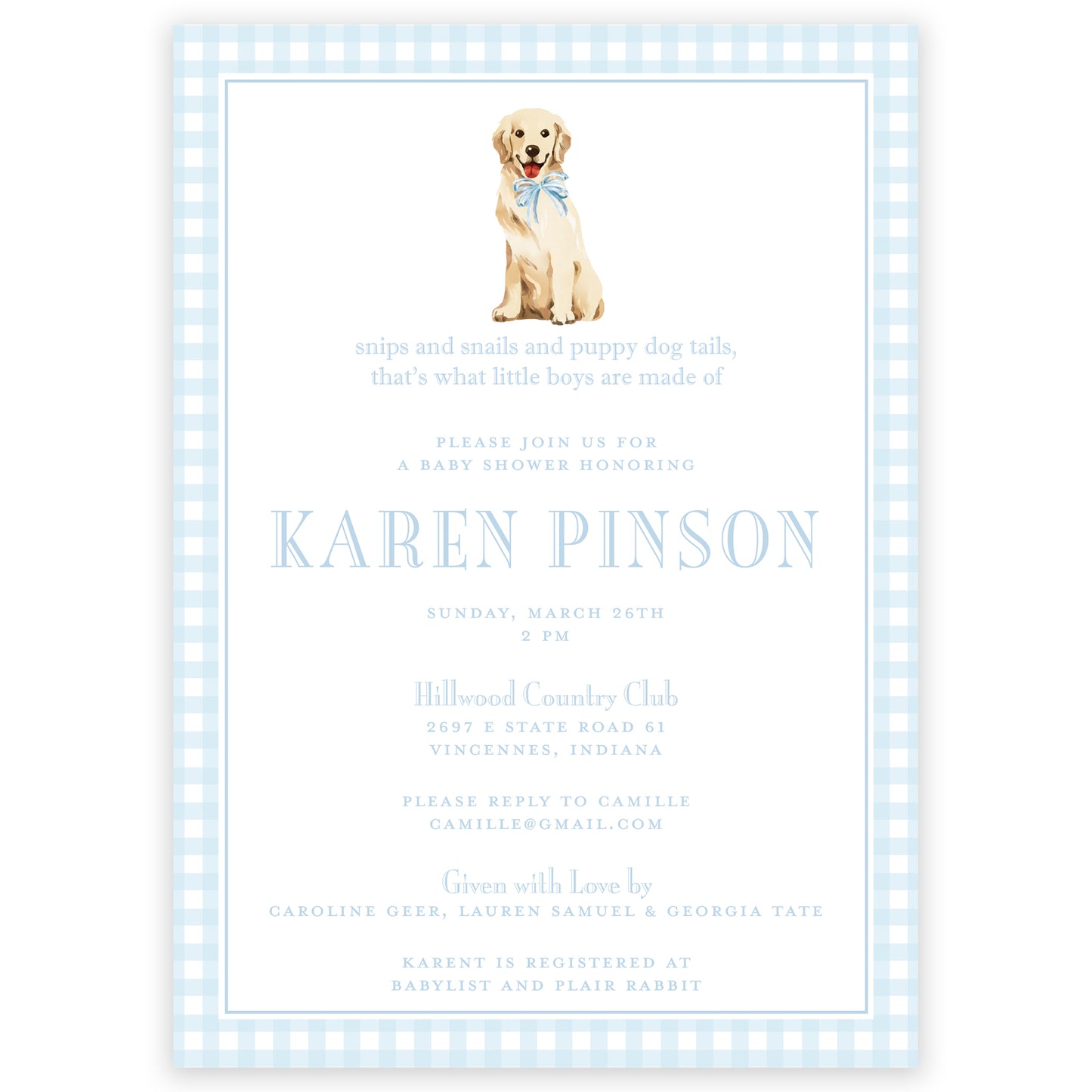 snips & snails shower invitation