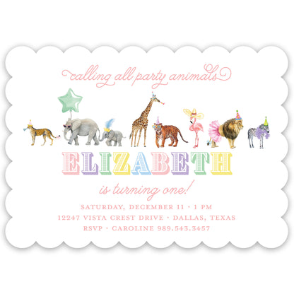 multi party animal birthday invitation