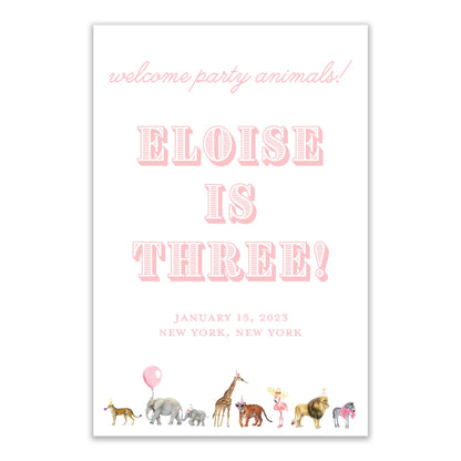 pink party animal welcome sign