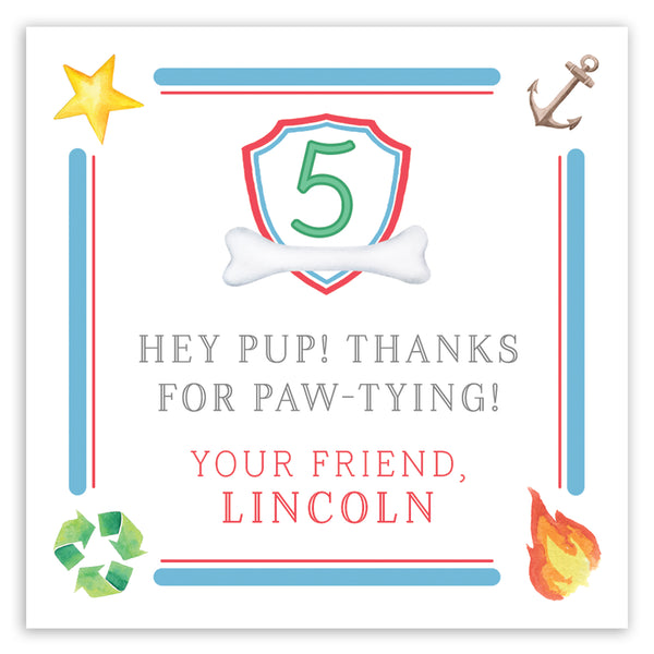 party pups thank you party favor card