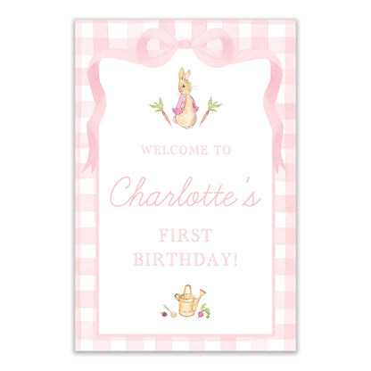 pink peter rabbit welcome sign