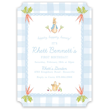 blue peter rabbit party invitation