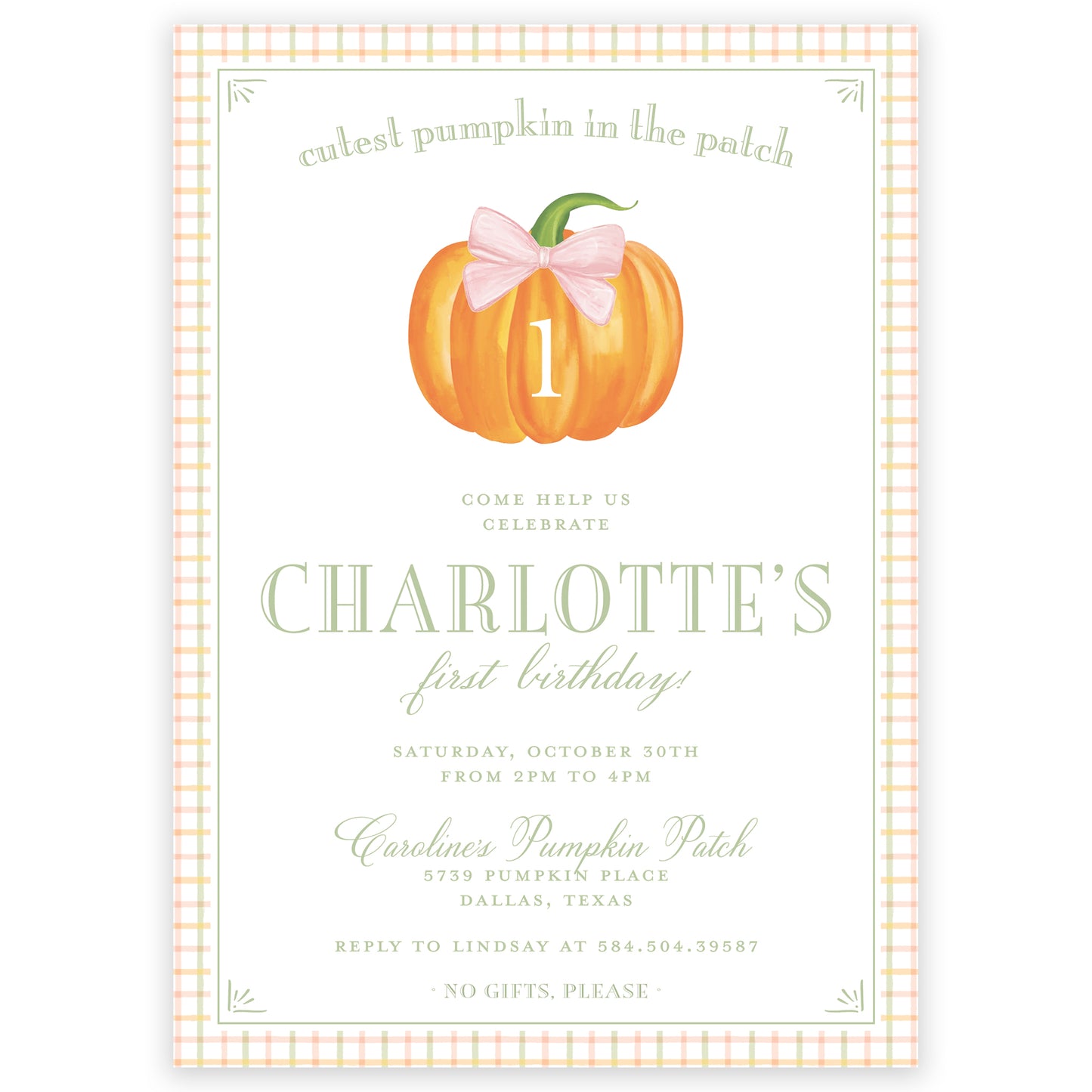pink fall pumpkin birthday invitation