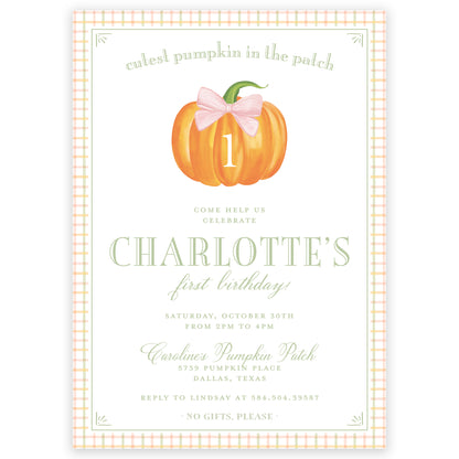 pink fall pumpkin birthday invitation