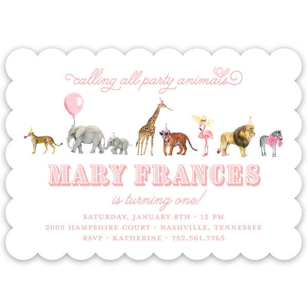 pink party animal invitation
