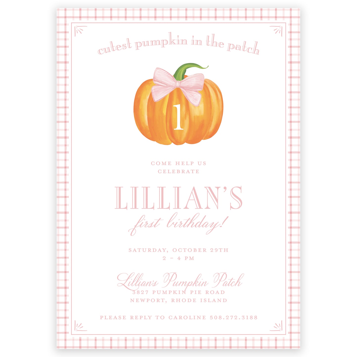 all pink fall pumpkin birthday invitation