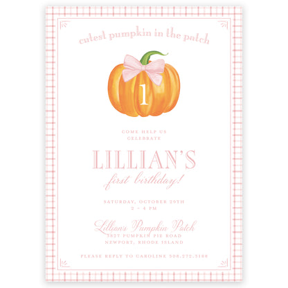 all pink fall pumpkin birthday invitation