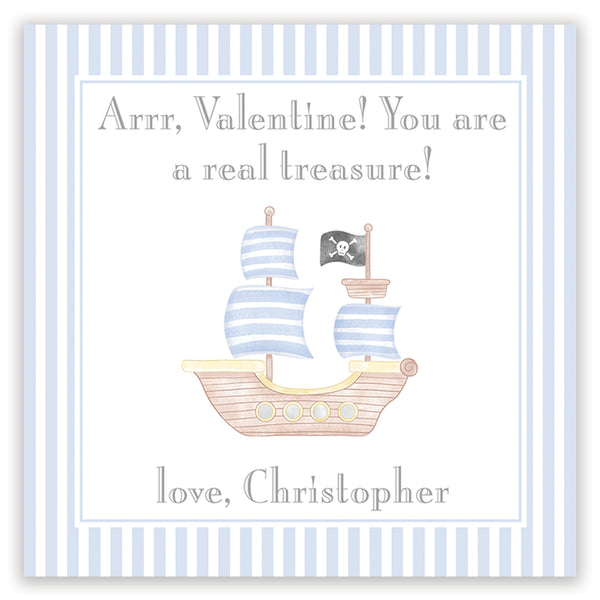 blue pirate ship valentine card