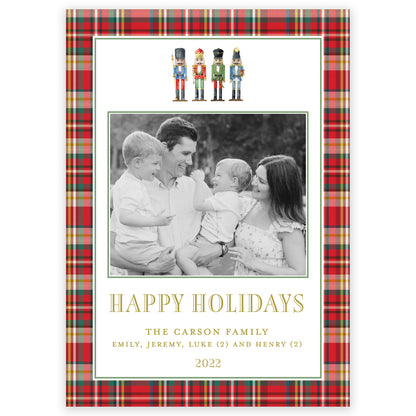 nutcracker plaid border portrait christmas card
