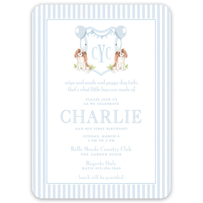 snips & snails cavalier king charles invitation