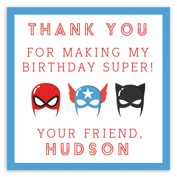 superhero party party favor card