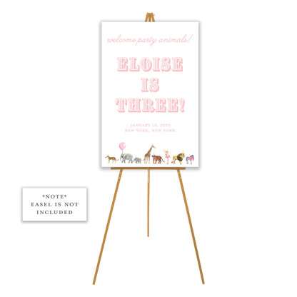 pink party animal welcome sign