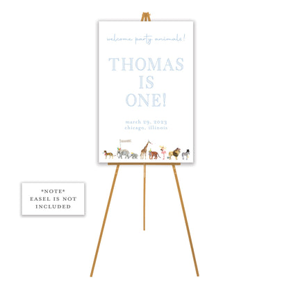 blue party animal welcome sign
