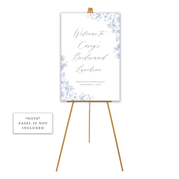 blue chinoiserie welcome sign