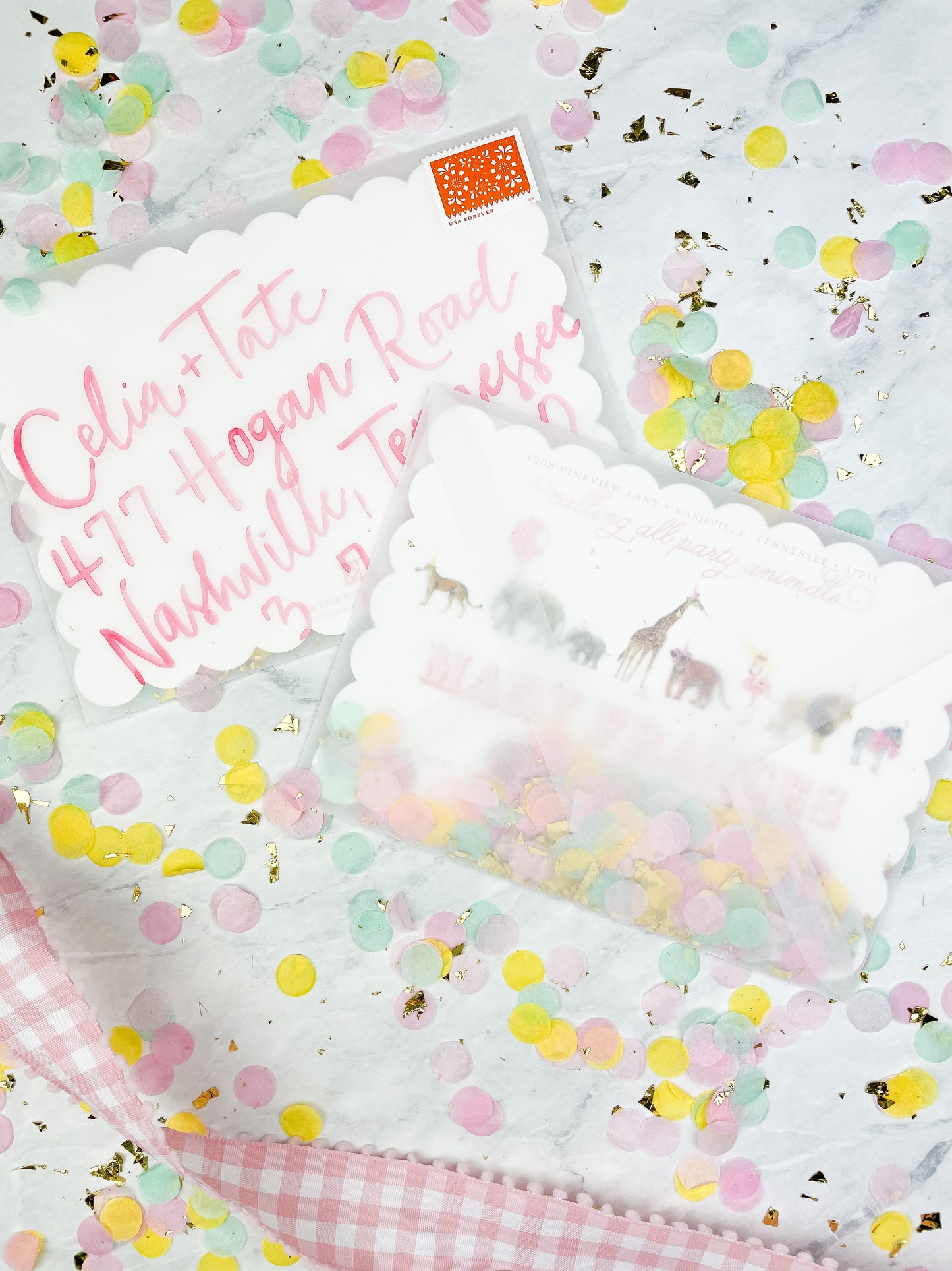 pink party animal invitation