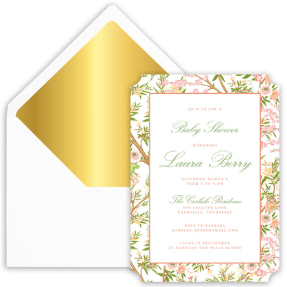 peach chinoiserie shower invitation