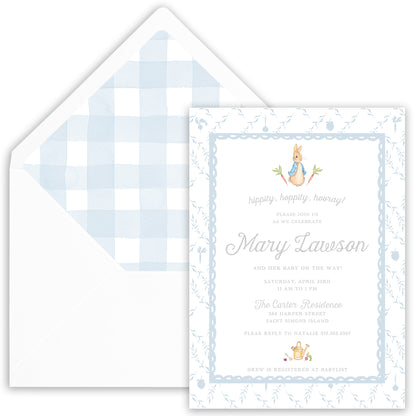 peter rabbit blue trellis party invitation