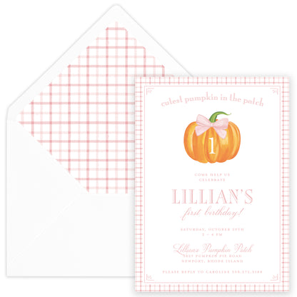all pink fall pumpkin birthday invitation