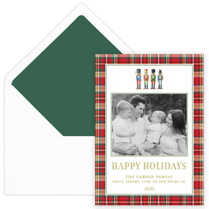 nutcracker plaid border portrait christmas card