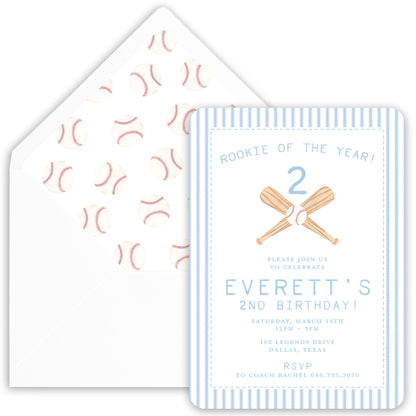 rookie of the year baseball birthday invitation