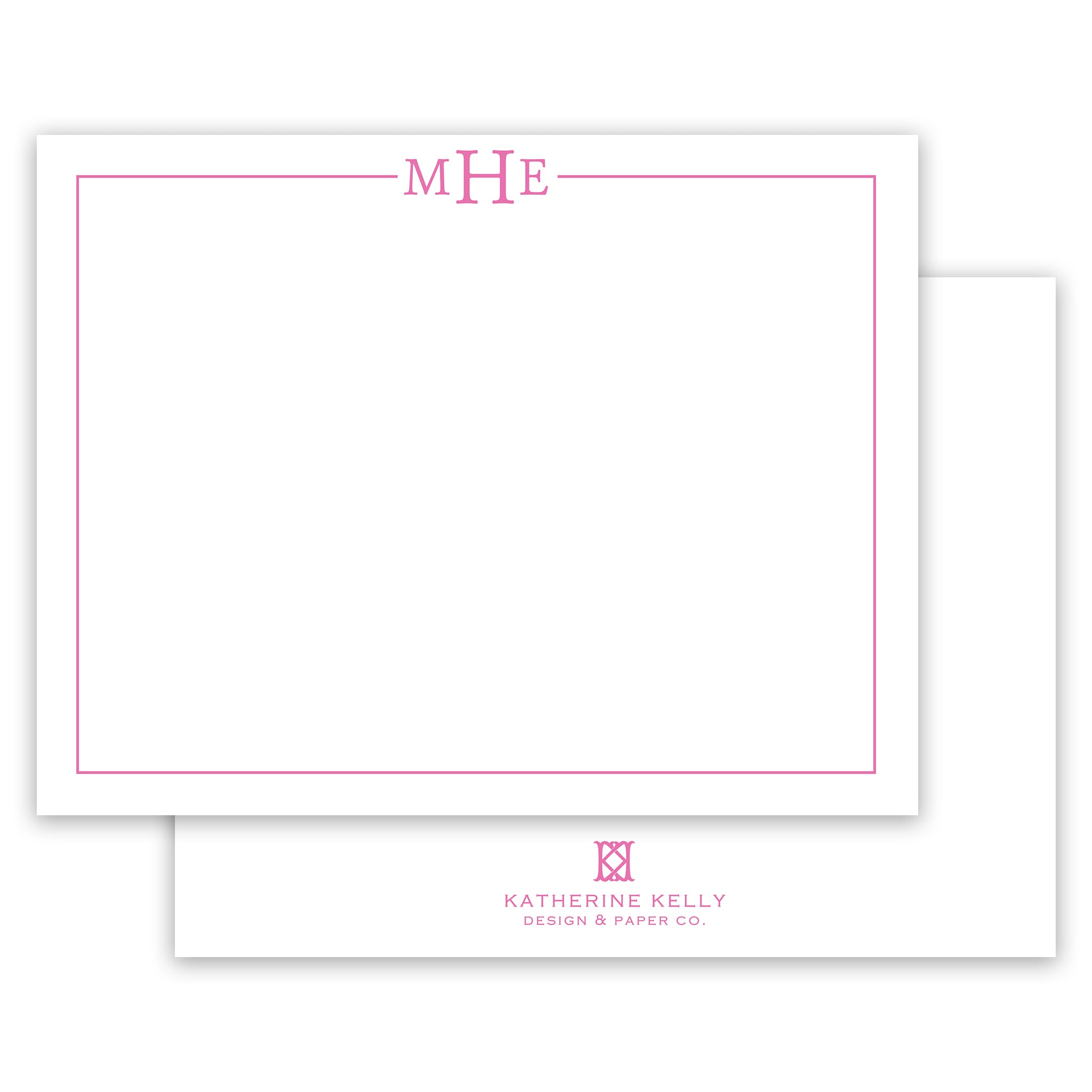 classic pink monogram notecard