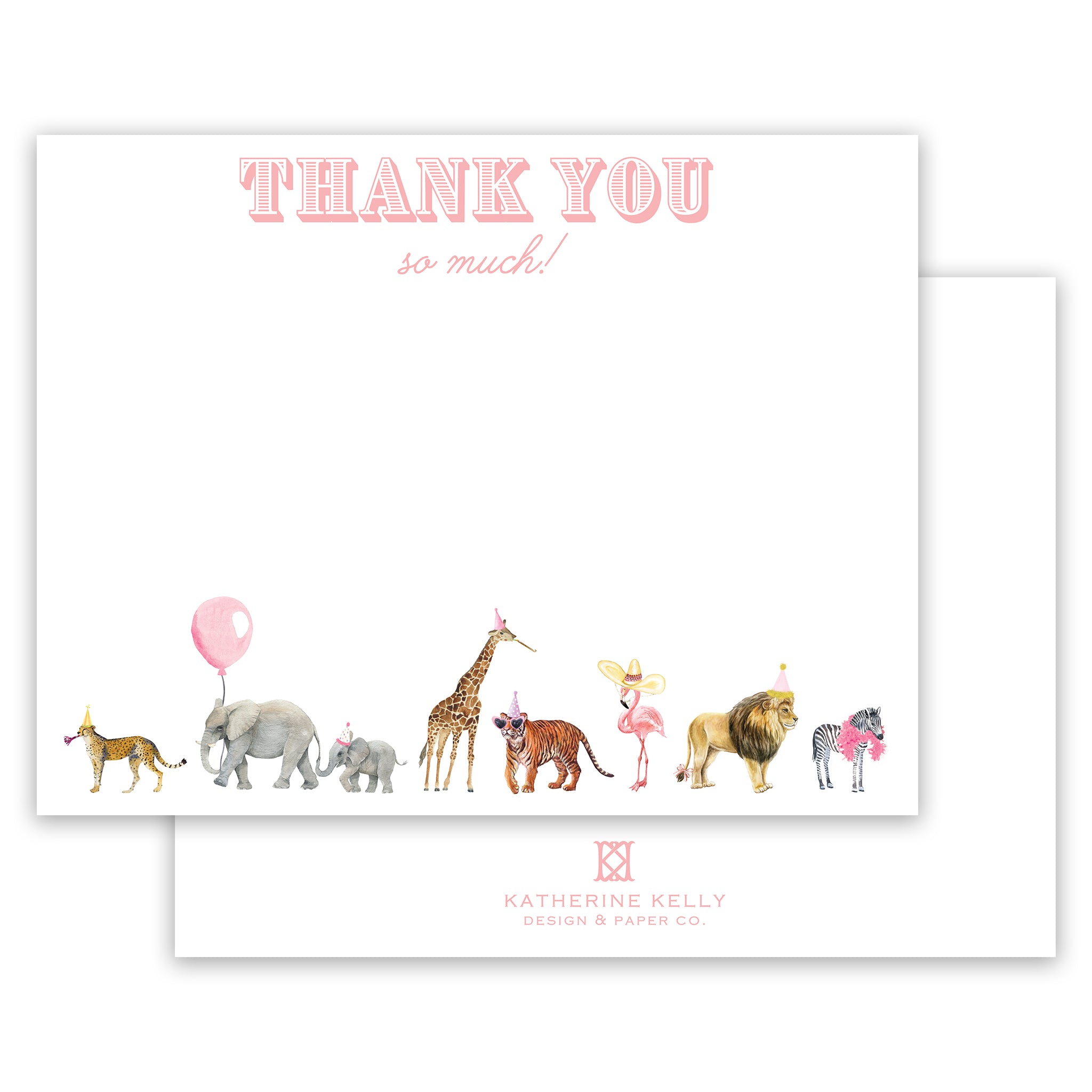pink party animal thank you note