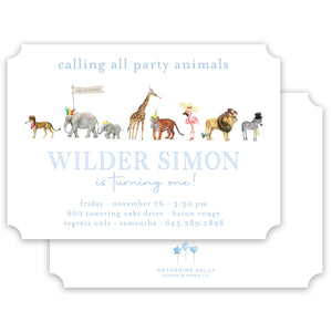 blue party animal birthday invitation