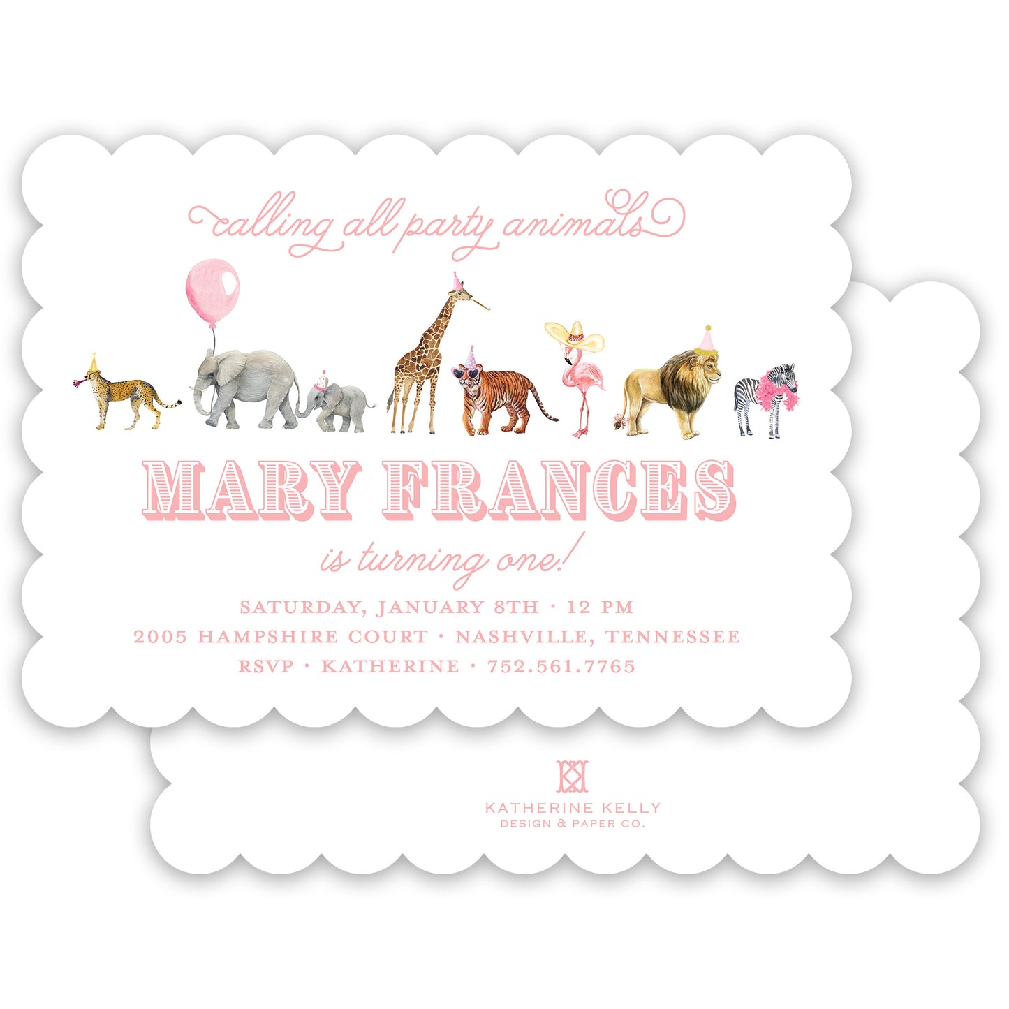 pink party animal invitation
