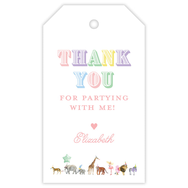 multi party animal party favor tag