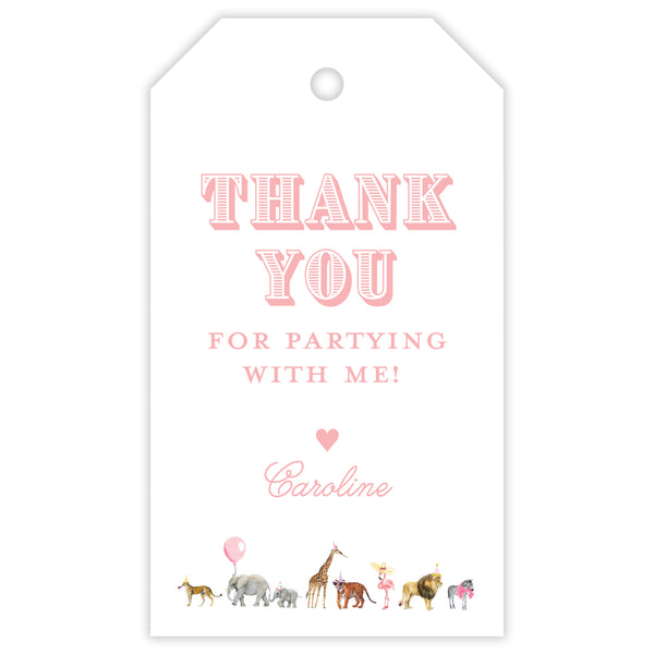 pink party animal party favor tag