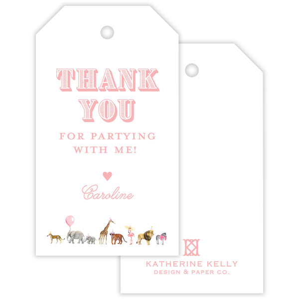 pink party animal party favor tag