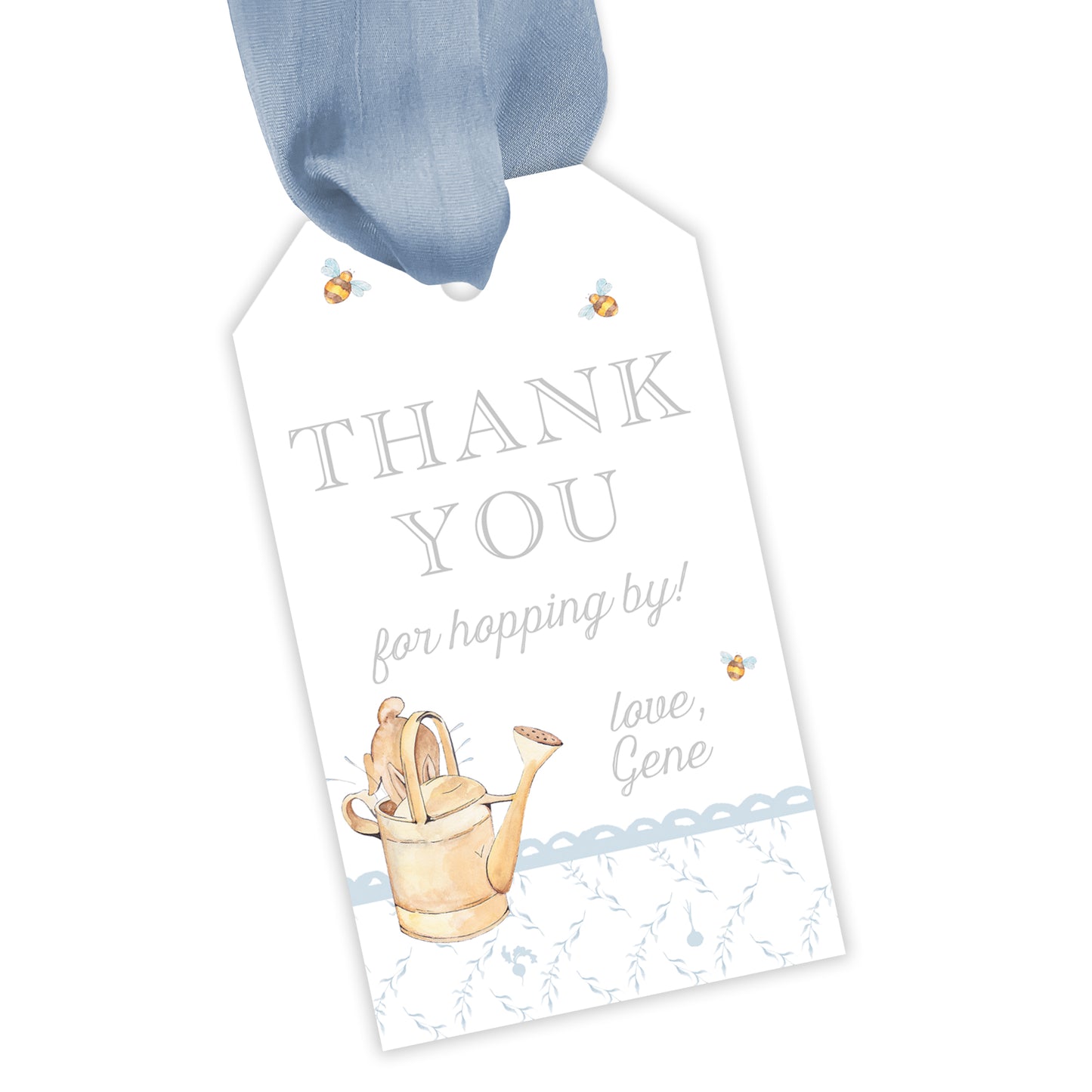 peter rabbit blue trellis party favor tag