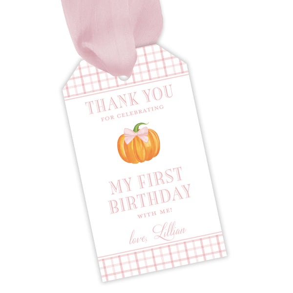 all pink fall pumpkin party favor tag