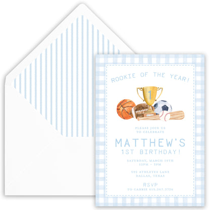 rookie of the year sports birthday invitation