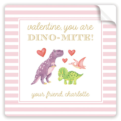 pink dino-mite valentine stickers