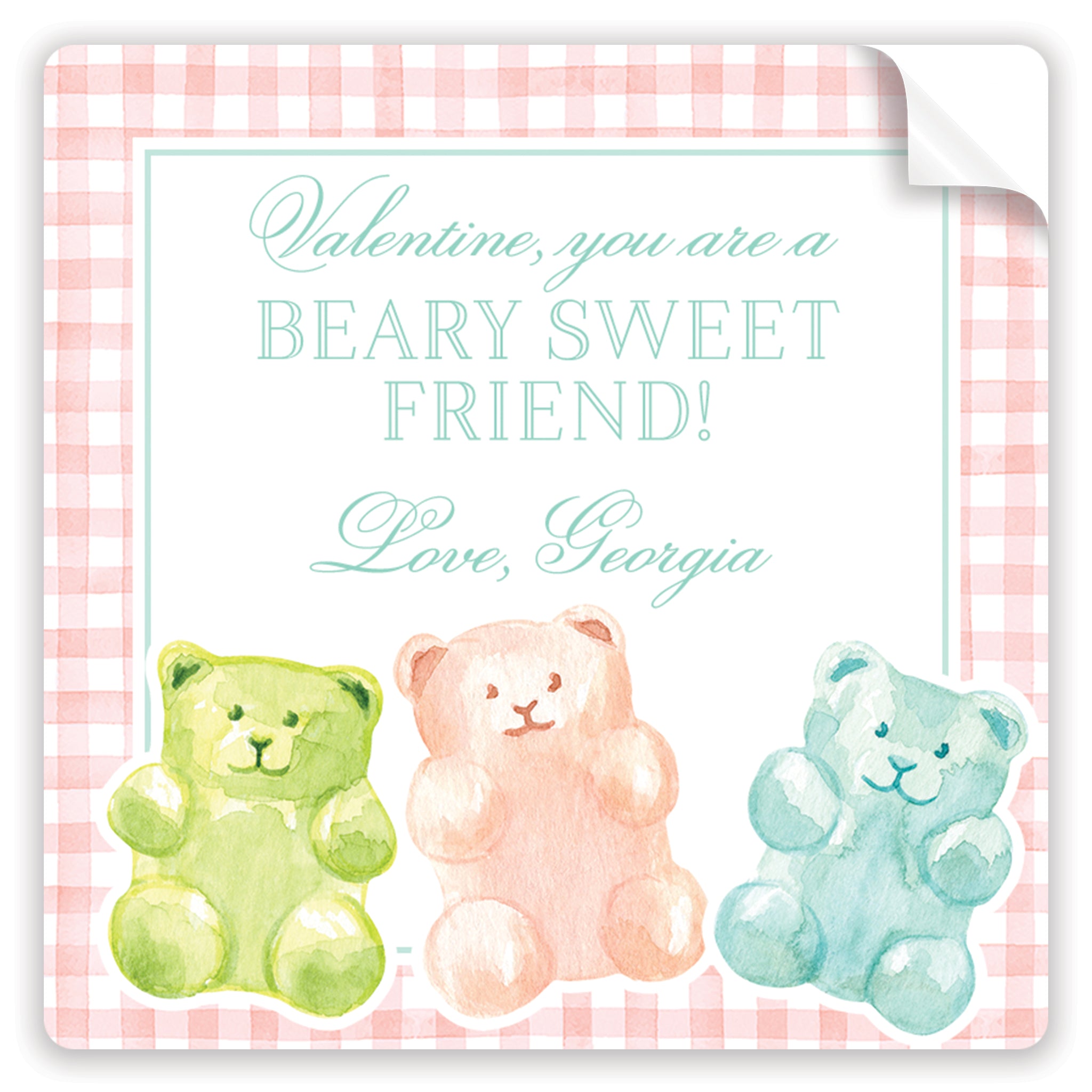 bear-y sweet pink gummy bear valentine stickers