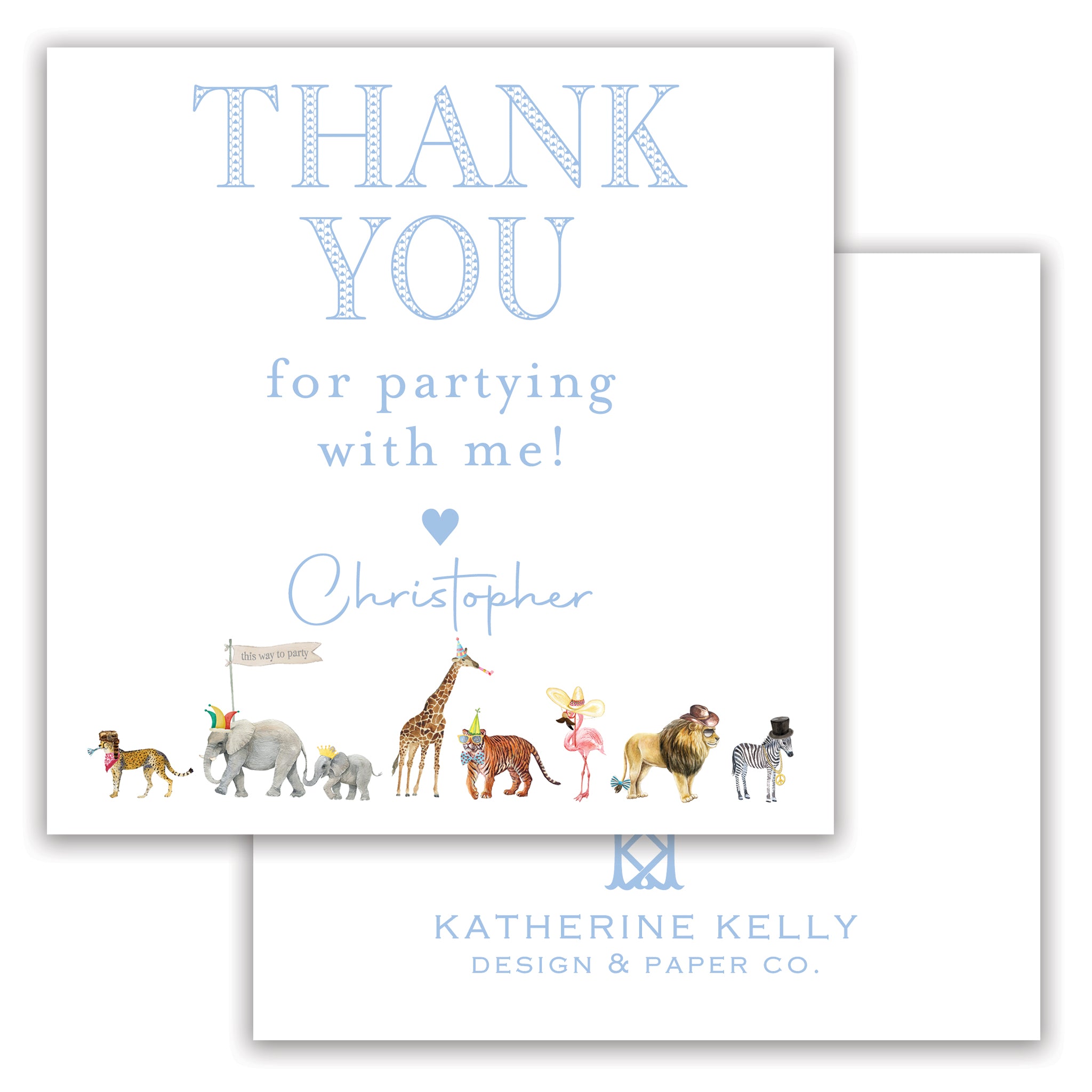 blue party animal party favor card