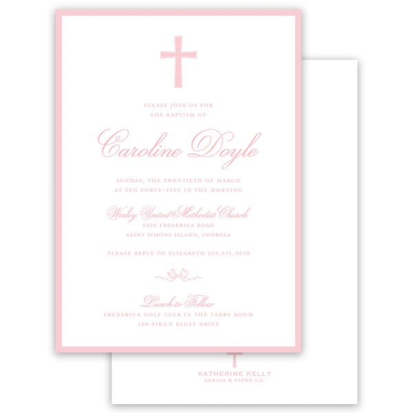 pink baptism invitation