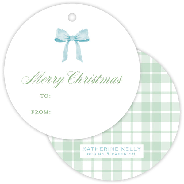 watercolor bow fill-in round gift tag